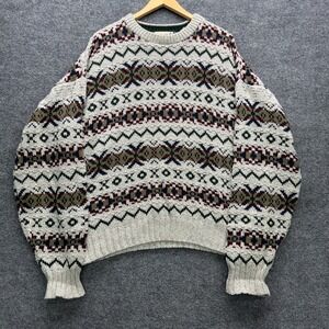 Fieldmaster Sweater Men's 2XL Oatmeal Fair Isle Cotton Knit USA Vintage